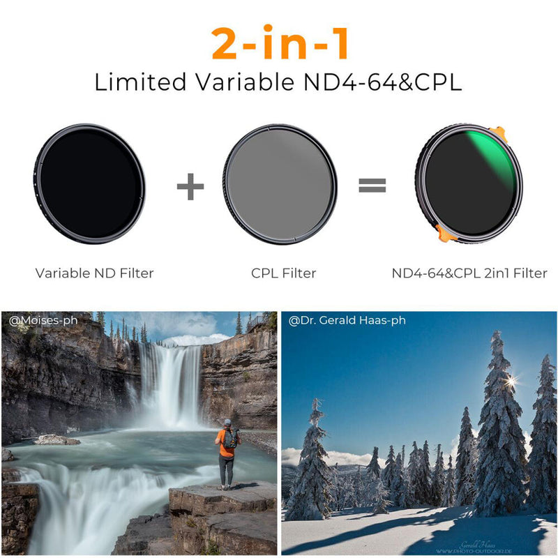 K&F Concept Nano-X Series 2-in-1 Variable ND & CPL Filter (62mm, 2 to 6-Stop)