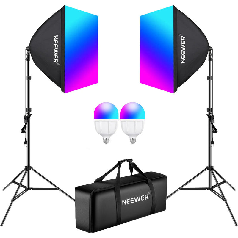 Neewer 26W RGB LED Light Bulb with Stands & Softboxes (2-Light Kit)