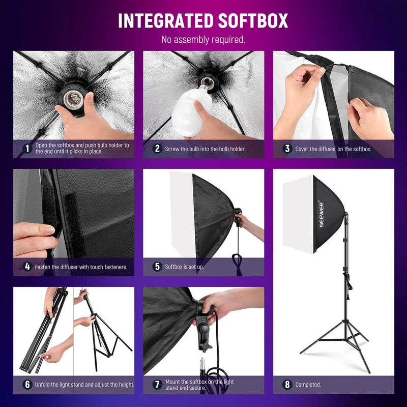Neewer 26W RGB LED Light Bulb with Stands & Softboxes (2-Light Kit)