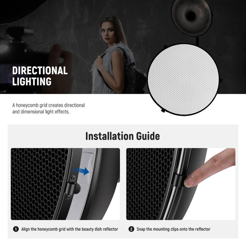 Neewer Beauty Dish with Diffuser and Honeycomb Grid (12")