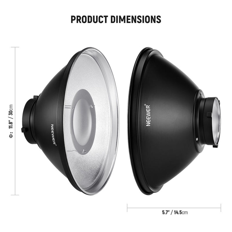 Neewer Beauty Dish with Diffuser and Honeycomb Grid (12")