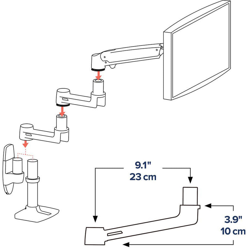 Ergotron LX 9" Extension Arm for LX-Series Mount (Matte Black)