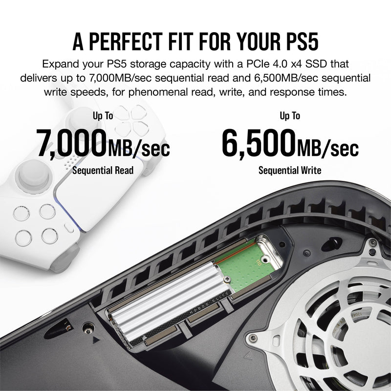 Corsair 1TB MP600 ELITE NVMe PCIe 4.0 M.2 Internal SSD (Heatsink, Optimized for PS5)