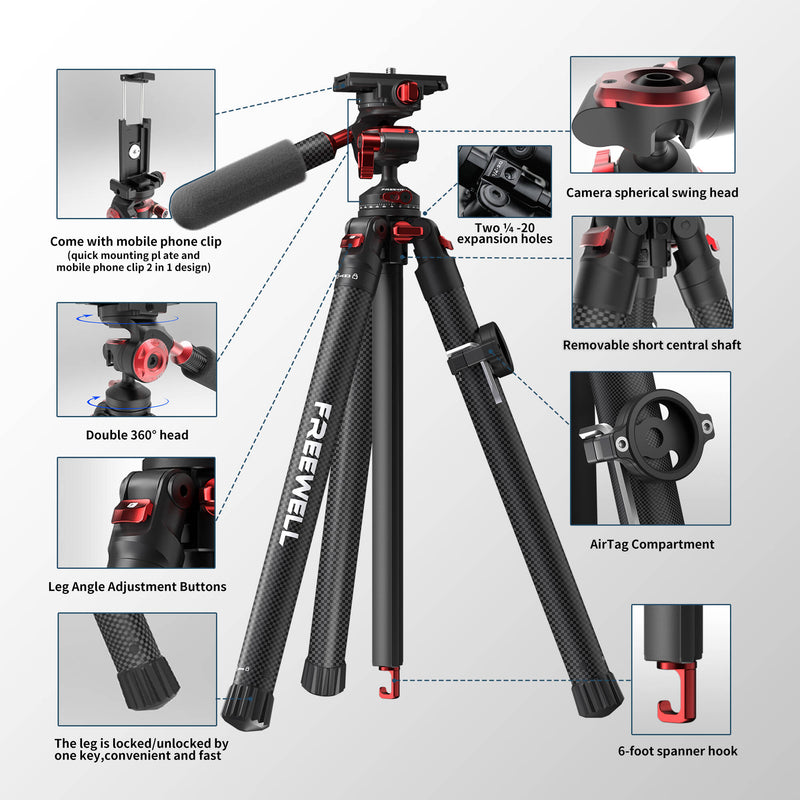 Freewell FW-T1 Carbon Fiber Real Travel Tripod with Ball Head