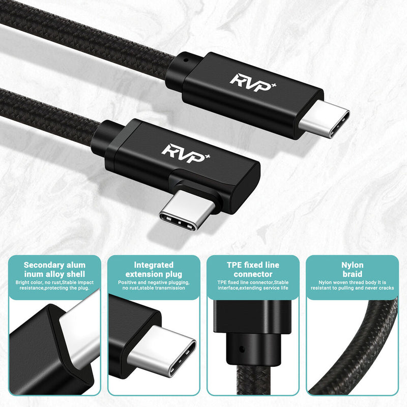 RVP+ 9' USB-C 3.2 Gen 2x2 Right-Angle Cable (Black, 2-Pack)