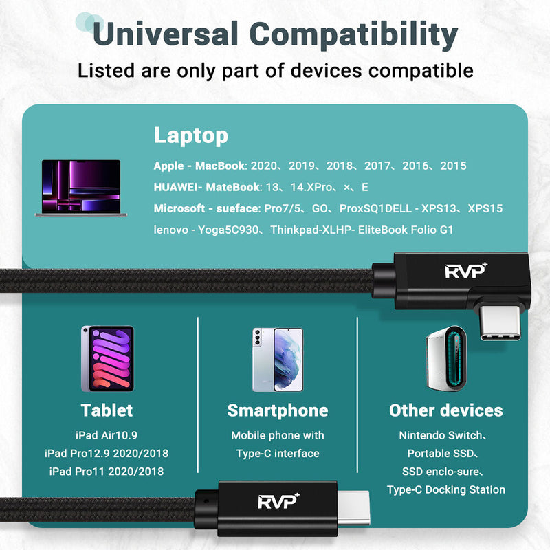 RVP+ 9' USB-C 3.2 Gen 2x2 Right-Angle Cable (Black, 2-Pack)