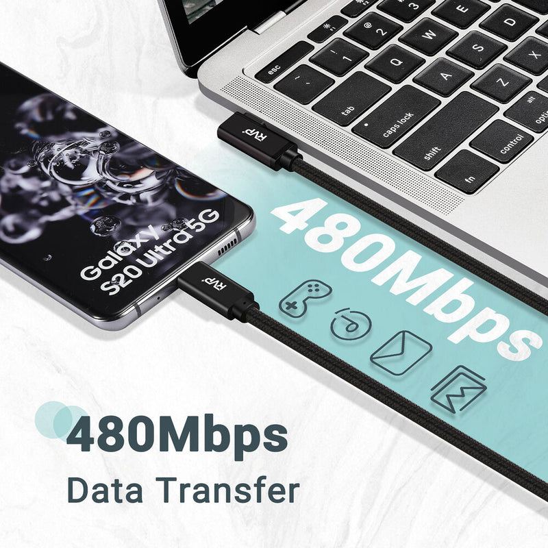 RVP+ 9' USB-C 3.2 Gen 2x2 Right-Angle Cable (Black, 2-Pack)