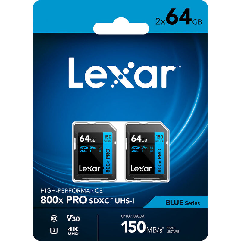 Lexar 64GB High-Performance 800x PRO UHS-I SDXC Card (BLUE Series, 2-Pack)