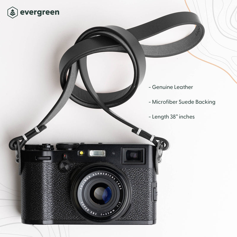 Evergreen Cases Minimalist Leather Camera Strap (Black, 38")