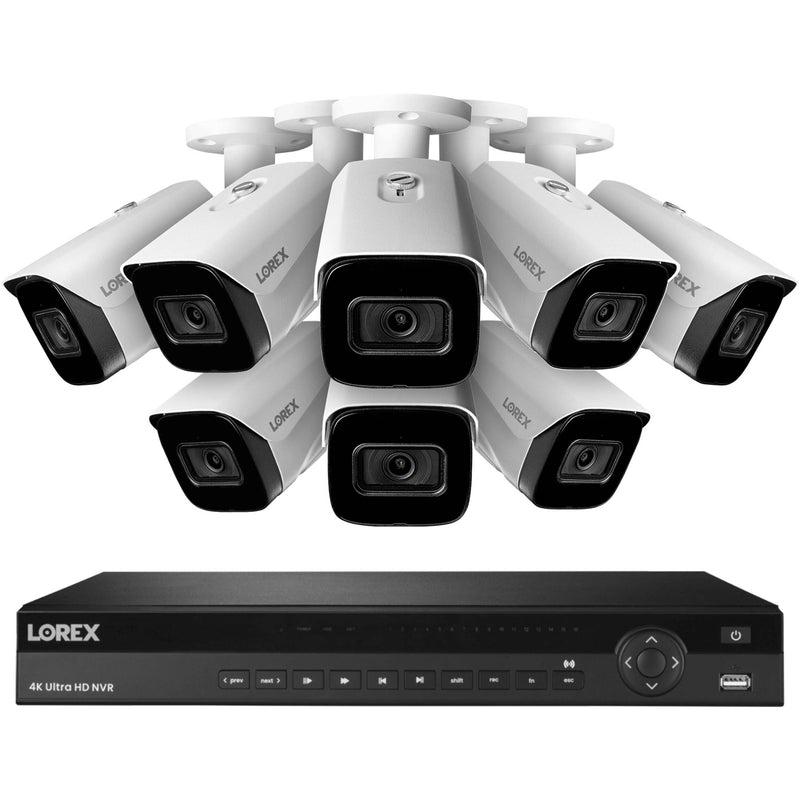 Lorex Pro Series N884A64B 16-Channel 4K UHD NVR with 4TB HDD with Eight LNB9252B Bullet Cameras (White)
