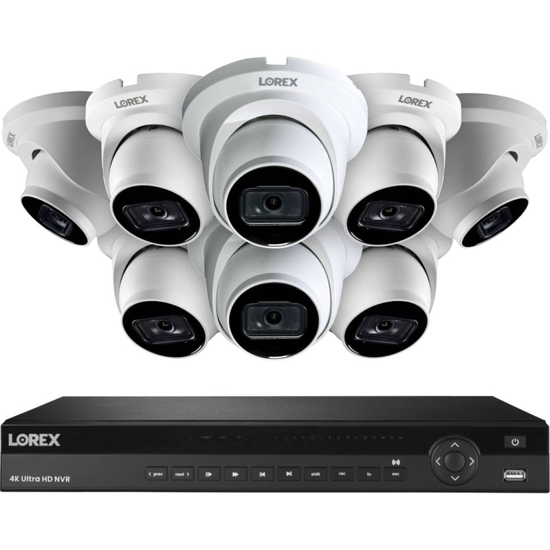 Lorex Pro Series N884A64B 16-Channel 4K UHD NVR with 4TB HDD with Eight LNE9252B Dome Cameras (White)