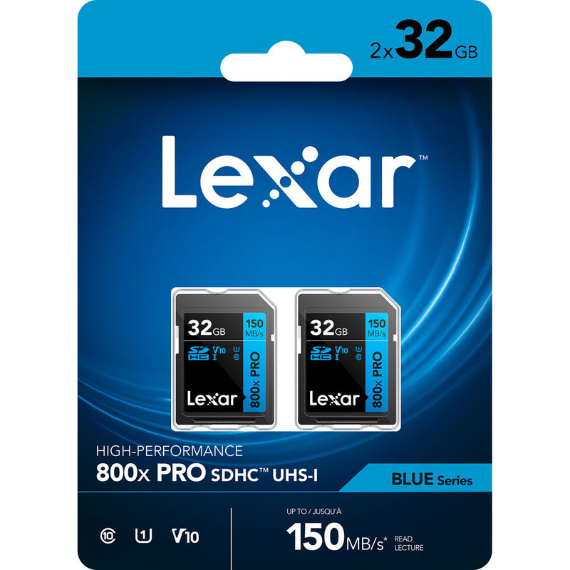 Lexar 32GB High-Performance 800x PRO UHS-I SDHC Memory Card (BLUE Series, 2-Pack)