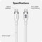 HYPER USB-C 2.0 Male Silicone 240W Charging Cable (6.6', White)