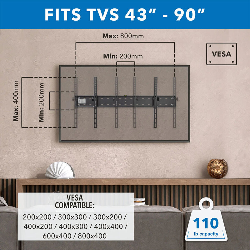Mount-It! MI-14004 Heavy Duty Tilting TV Wall Mount for 43 to 90" Displays