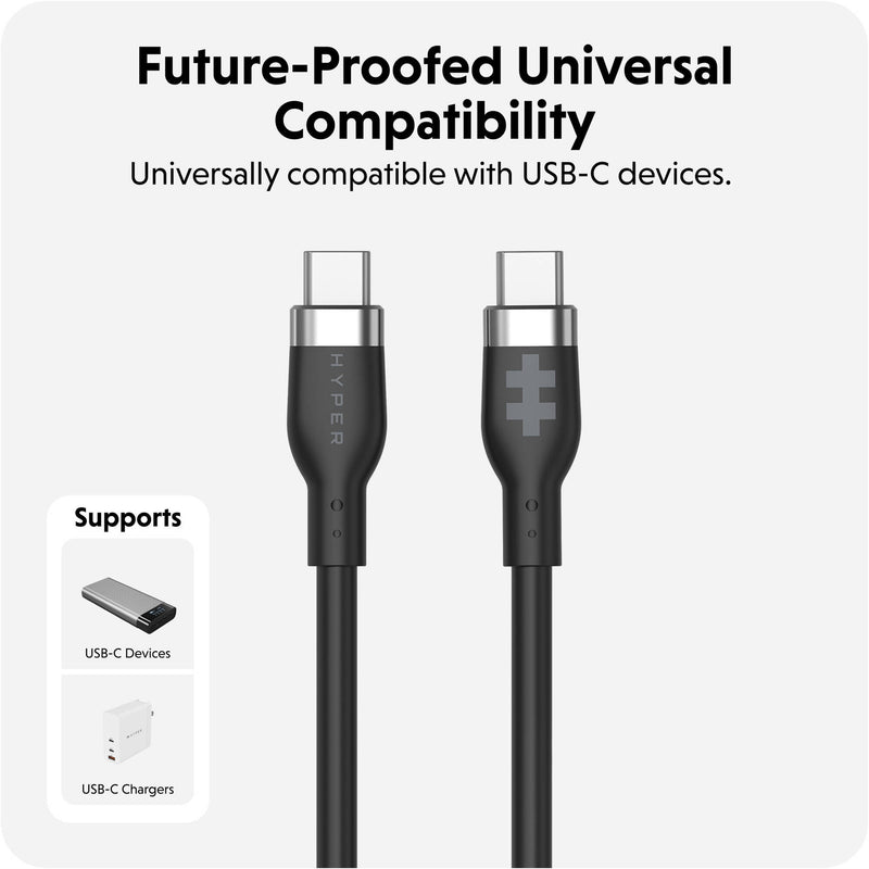 HYPER USB-C 2.0 Male Silicone 240W Charging Cable (6.6', Black)