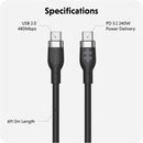 HYPER USB-C 2.0 Male Silicone 240W Charging Cable (6.6', Black)