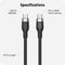 HYPER USB-C 2.0 Male Silicone 240W Charging Cable (6.6', Black)