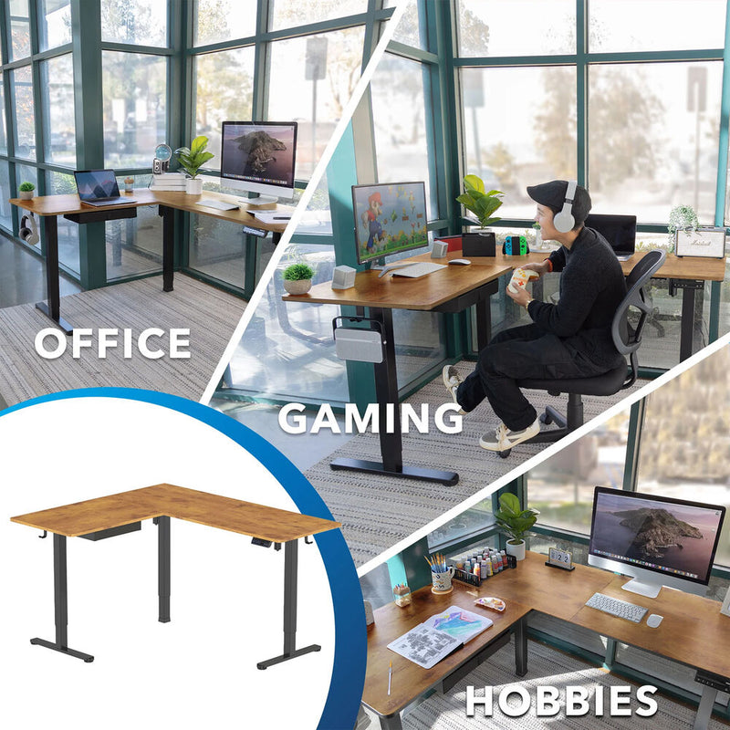 Mount-It! Large Height Adjustable L-Shaped Corner Sit-Stand Desk (Rustic Brown)