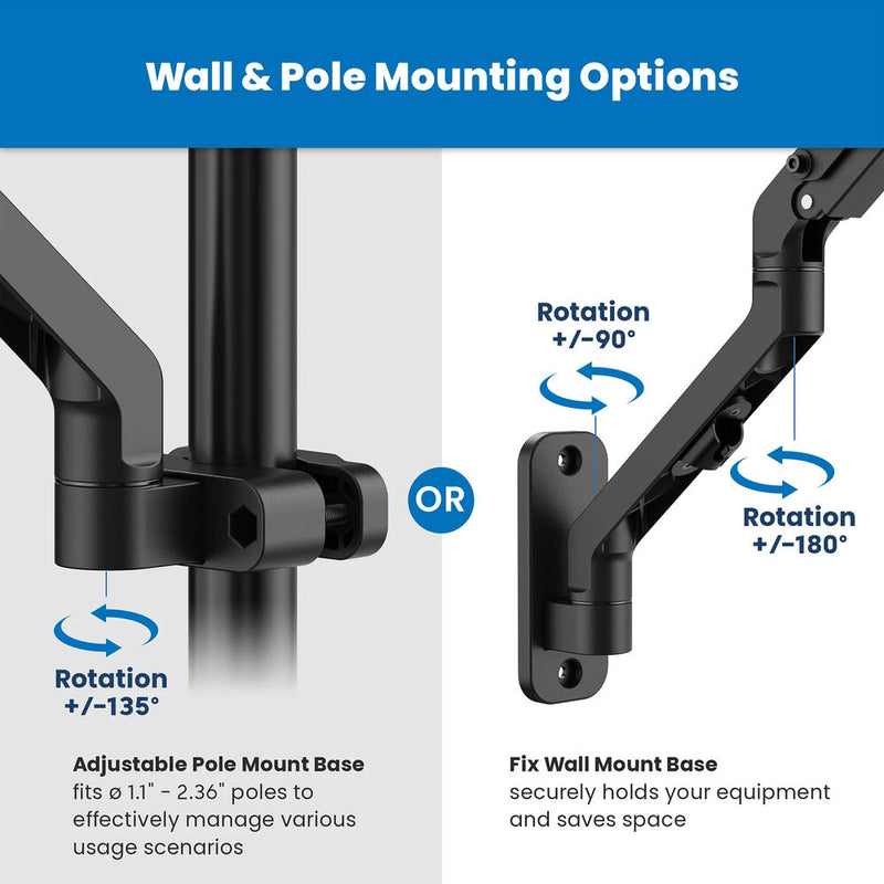 Mount-It! MI-1765KB Counterbalance Keyboard Tray Arm for Wall and Pole Mounting