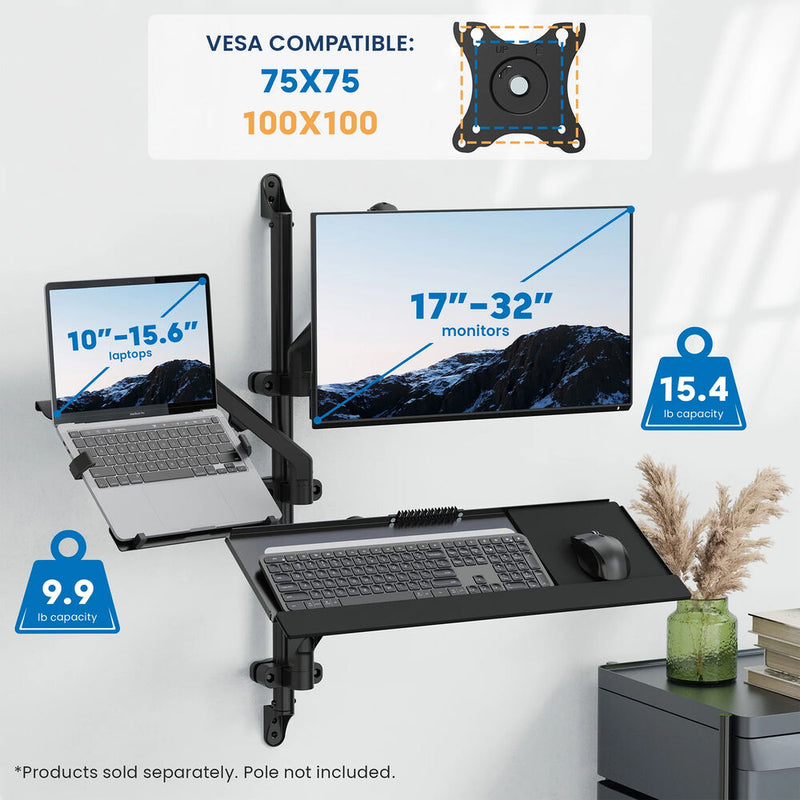 Mount-It! MI-1765KB Counterbalance Keyboard Tray Arm for Wall and Pole Mounting