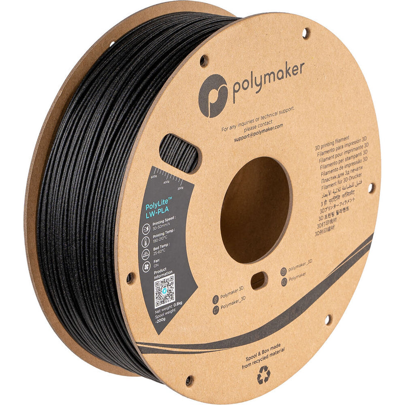 Polymaker 1.75mm PolyLite LW-PLA Filament (500g, Black)