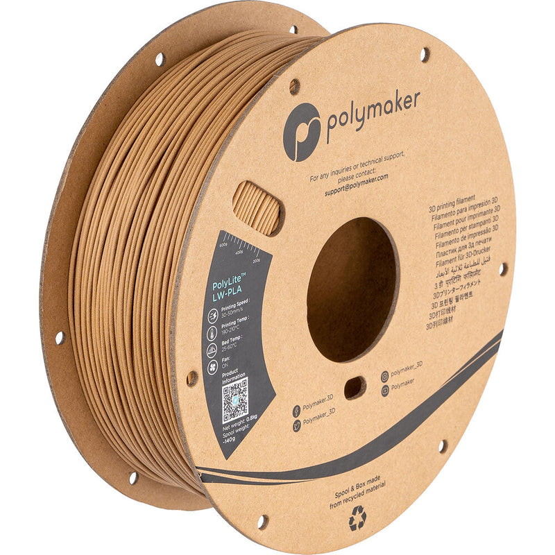 Polymaker 1.75mm PolyLite LW-PLA Filament (500g, Wood)