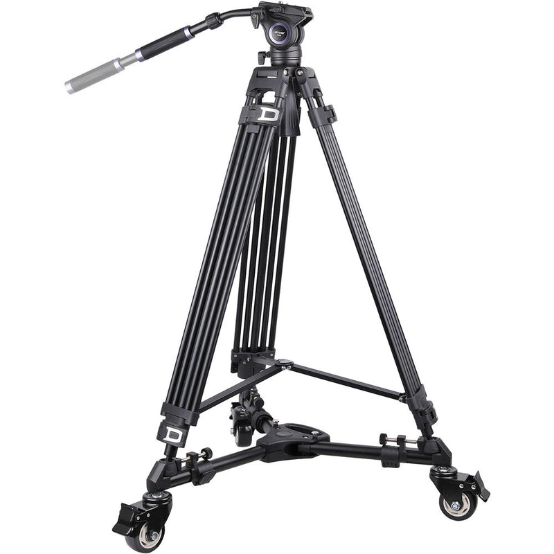 ARTCISE MF70 Heavy-Duty Aluminum Video Tripod with Fluid Head & TD1 Universal Photography Tripod Dolly