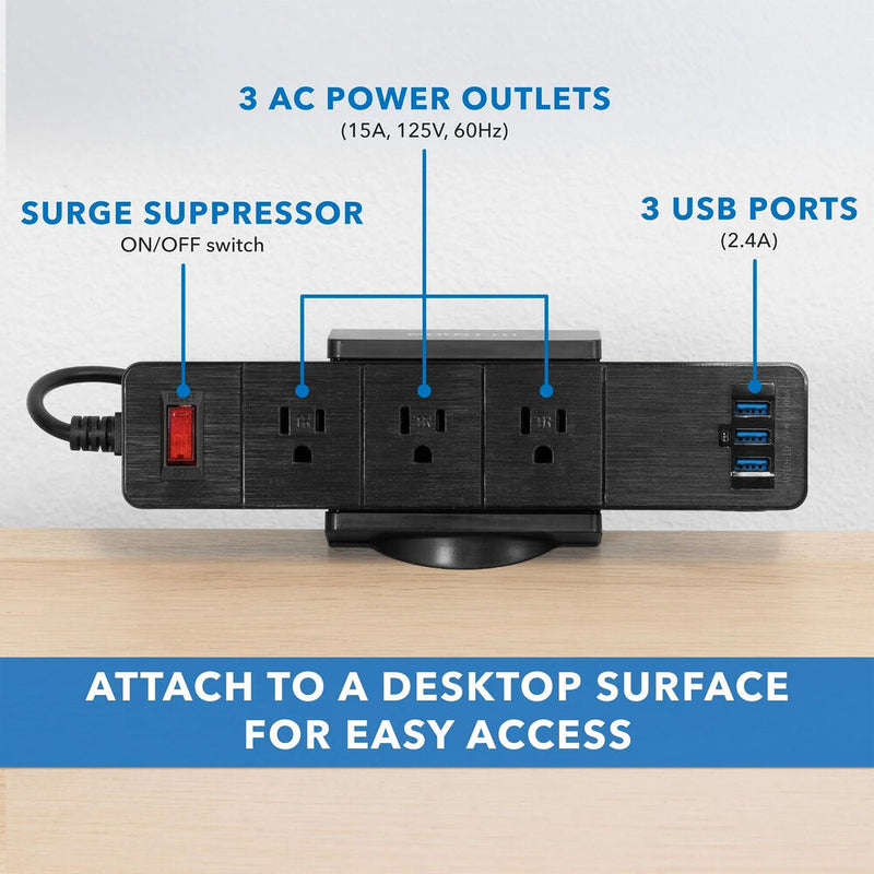 Mount-It! MI-7281B Power Strip and Clamp Desk Mount (Black)