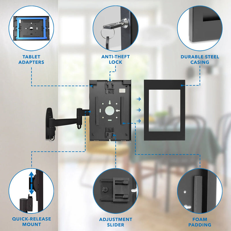Mount-It! Anti-Theft Wall Mount with Swing Arm for Apple iPad Models (Black)