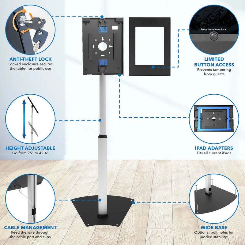 Mount-It! Anti-Theft Tablet Floor Stand with Height Adjustment for Apple iPad