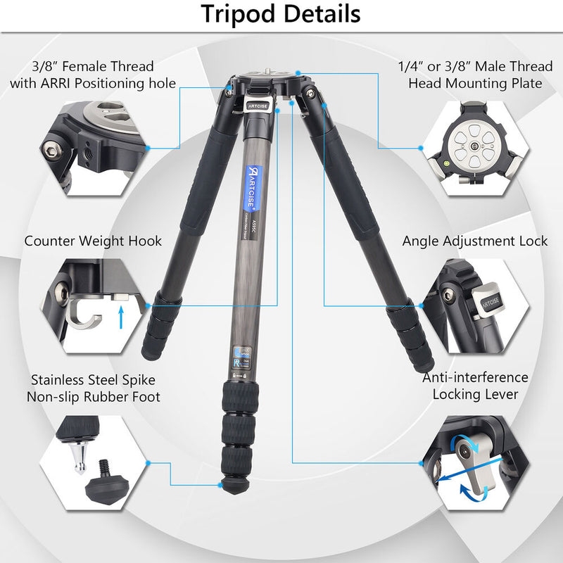 ARTCISE AS95C+MA Carbon Fiber Tripod with 75mm Bowl, Magic Arm, and Smartphone Holder