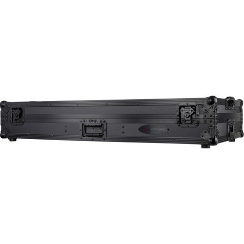 Odyssey Black Low-Profile DJ Coffin with 12" Mixer and Two Turntables, Wheels, and Glide Platform