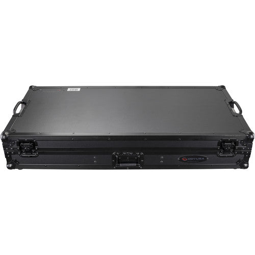 Odyssey Black Low-Profile DJ Coffin with 12" Mixer and Two Turntables, Wheels, and Glide Platform