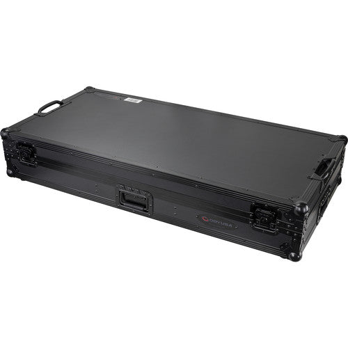 Odyssey Black Low-Profile DJ Coffin with 12" Mixer and Two Turntables, Wheels, and Glide Platform