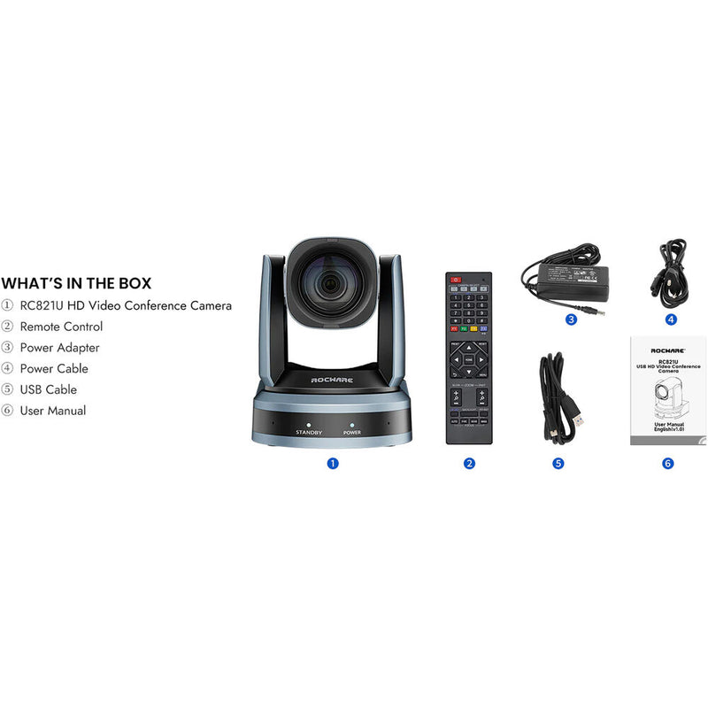 ROCWARE RC821U 1080p PTZ Live Streaming & Conference Camera with 12x Optical Zoom