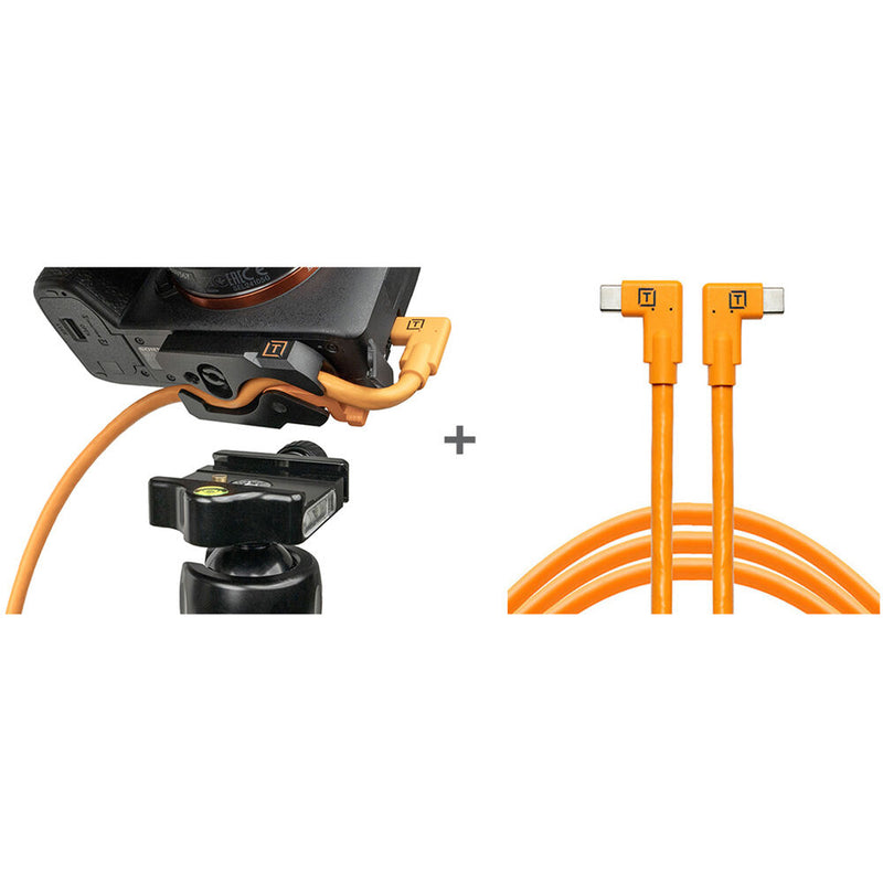 Tether Tools TetherGuard LeverLock Plate & TetherPro Dual Right-Angle USB-C Cable Kit (15', High-Visibility Orange)
