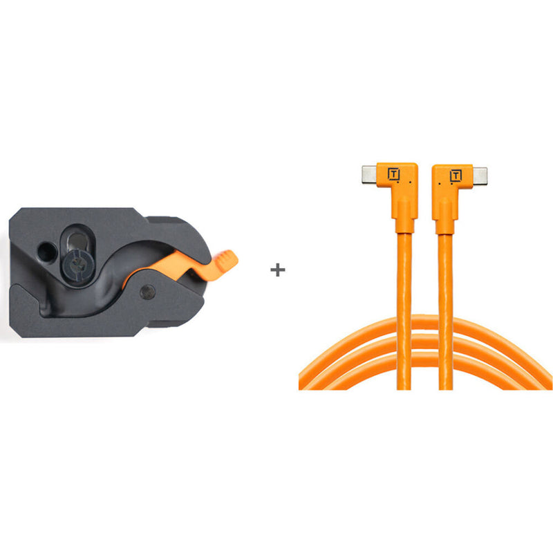 Tether Tools TetherGuard LeverLock Plate & TetherPro Dual Right-Angle USB-C Cable Kit (15', High-Visibility Orange)