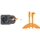 Tether Tools TetherGuard LeverLock Plate & TetherPro USB-C to Right-Angle USB-C Cable Kit (15', High-Visibility Orange)