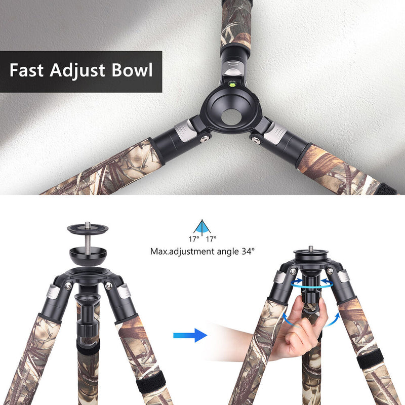 ARTCISE AS80CH Carbon Fiber Tripod with 65mm Bowl, Magic Arm, and Smartphone Holder (Camouflage)