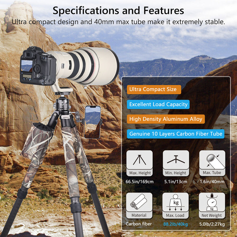ARTCISE CS90CH Carbon Fiber Tripod with Smartphone Holder (Desert Yellow Camouflage)