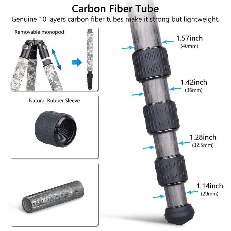 ARTCISE CS90CU Carbon Fiber Tripod with Smartphone Holder (Gray Camouflage)
