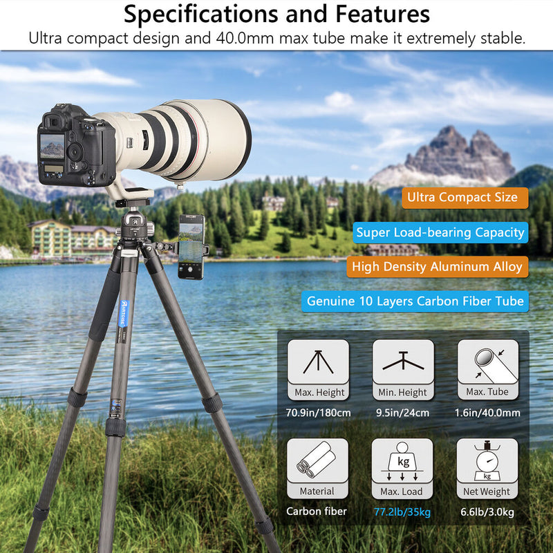 ARTCISE CS90C Compact Carbon Fiber Tripod with XB54 Ball Head