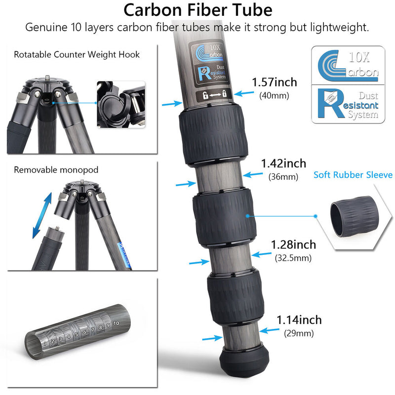 ARTCISE CS90C Compact Carbon Fiber Tripod with XB54 Ball Head