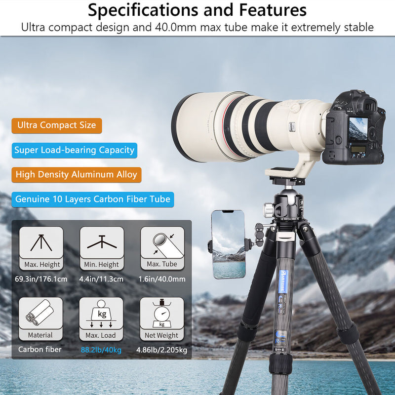 ARTCISE CS901C Carbon Fiber Tripod with External Center Column