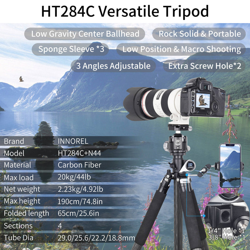 INNOREL HT284C Carbon Fiber Tripod with N44 Low-Profile Ball Head
