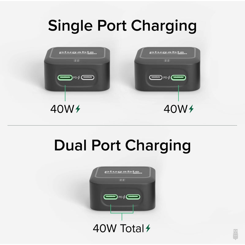 Plugable 40W Dual USB-C Wall Charger (Black)