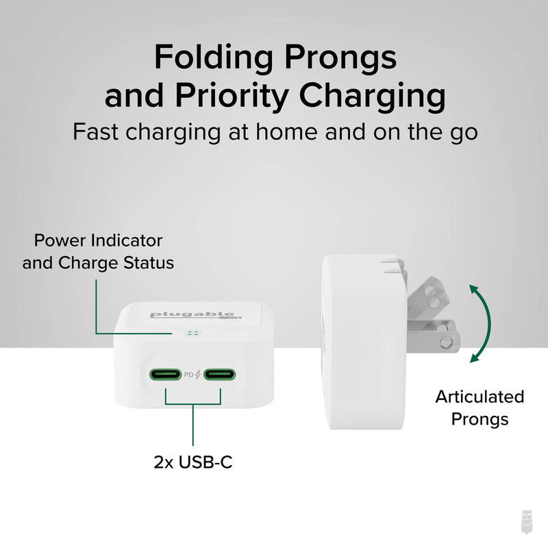 Plugable 40W Dual USB-C Wall Charger (White)