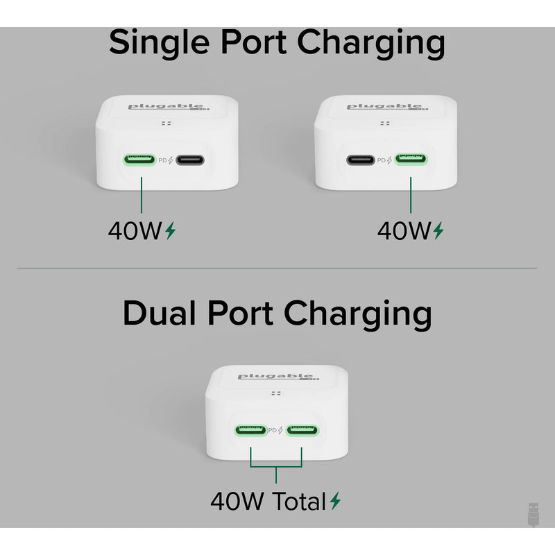 Plugable 40W Dual USB-C Wall Charger (White)