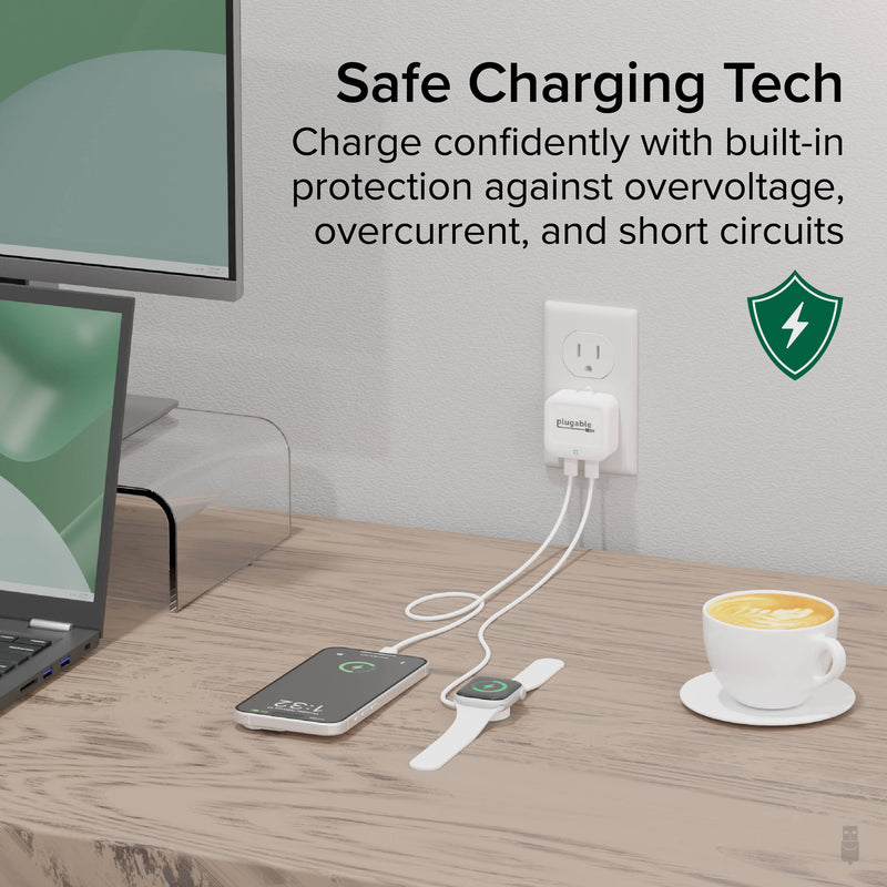 Plugable 40W Dual USB-C Wall Charger (White)
