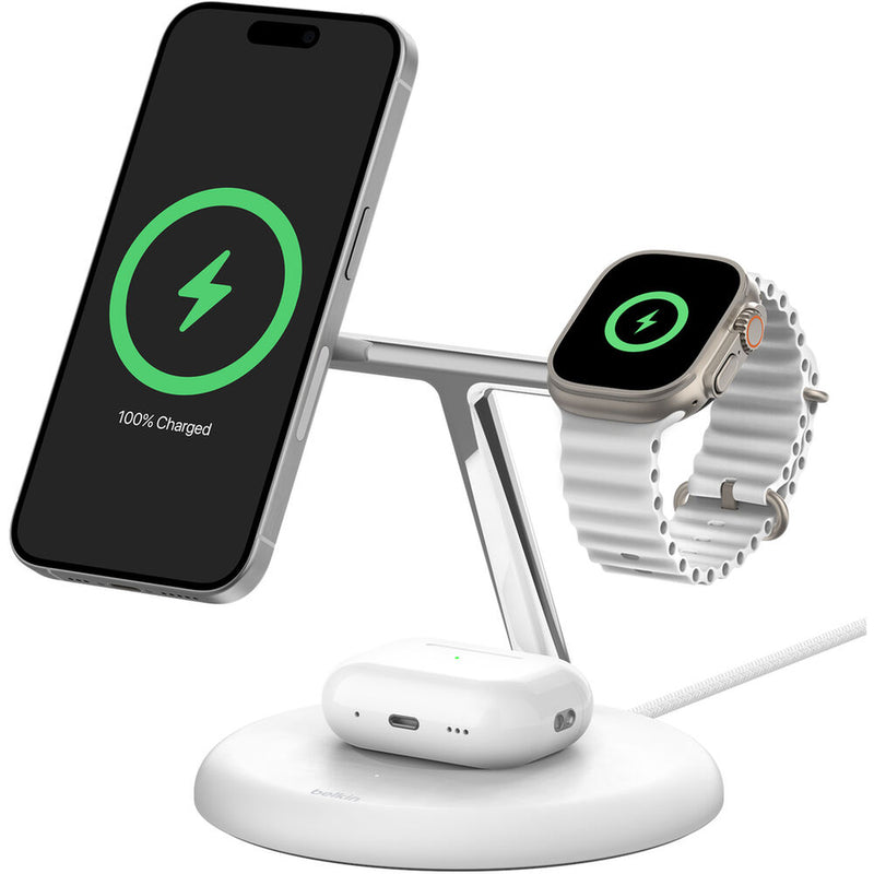 Belkin BoostCharge Pro 3-in-1 Qi2 Wireless Charging Stand (White)